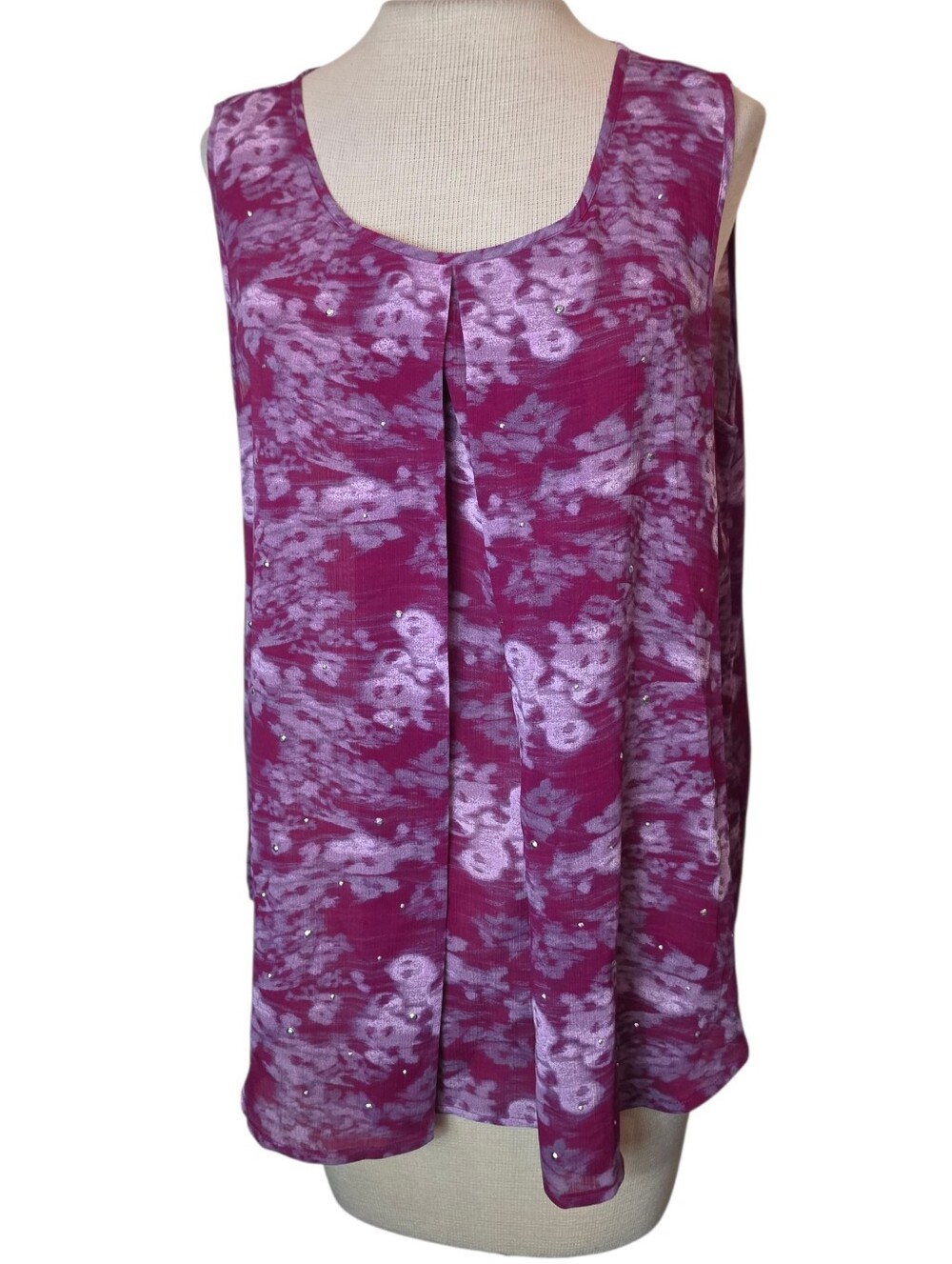 Juicy Couture Floral Camisole Top Size XL Sleeveless w/ Rhinestones Y2K McBling